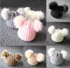 5 stks kinderen dubbele pom pom beanie winter bobble hoed gebreide faux bont afneembare kogel dop zachte kabel hoed met oren voor vrouwen