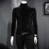 Stylish Tee Long Sleeves Velvet Shirts Casual Men Clothing Flannel -shirts High Neck Pullover s Sleeve Knitting Fall 220115