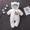 2020 Autumn Winter New Baby Thick Velvet Hooded Rompers For Baby Jumpsuit Newborn Baby Boys Clothes Cartoon Overalls 0-12 Month LJ201023