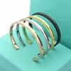 Europe America Fashion Style Lady Women Titanium steel Engraved T Letter Open Bangle Bracelet 4 Color256y