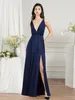 2022 Silk Taffeta V Neck Bridesmaid Dresses Sexy Backless Split Plunging Women Party Vestidos Summer Beach Bohemian Maid of Honor 2079