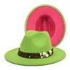 새로운 색상 패치 워크 Fedoras 모자 여성 양모 펠트 넓은 림 재즈 모자 영국 클래식 카우보이 모자