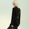 [EAM] Loose Fit Noir Poche Split Contraste Couleur Veste Nouveau Revers À Manches Longues Femmes Manteau De Mode Marée Printemps Automne LJ200813