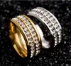 Shiny 316L Titanium Ring Gold Silver Plated Stainless Steel Double Row Czech Crystal Rings for Men Women Wedding Jewelry Size6-13 Wholesale