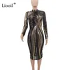Casual Dresses Liooil Sequin Sexy Mesh Sheer BodyCon Midi Dress 2021 Autumn Winter Long Sleeve See Through Woman Party Night255m