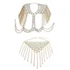 Classic Tassels Style Ladies Sequin Acrylic Shoulder Chain Necklace Promotion Fashion Sexy Beach Belly Body Chain Set Jewelry T2004863076