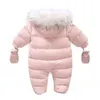Iyeal vinter baby kläder med hooded päls född varm fleece bunting spädbarn snöig toddler tjej pojke snö slitage outwear coats 220106