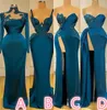 Vestidos de noche de color azul de guisantes correas altas correas de cuello con buque de escote corazón Slit Slit Mermaid Gran tamaño PROM Party Wear Formal OCN Línea Línea Línea Línea Línea Línea