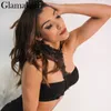 Glamaker Halter dentelle débardeur femmes tops Sexy noir bralatte crop top Femme soutien-gorge sans manches dos nu camis camisole club party T200706