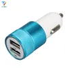 Multi-color Dual USB 5V 2A Auto Smart Phone PC Charger Metal Portable Car Cigarette Lighter Charger 100pcs/lot