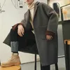 IEFB / 패션 남자 두꺼운 따뜻한 혼합 코트 모직 overcoat 가을 겨울 느슨한 롱 코트 컬러 블록 패치 워크 대형 대형 201223