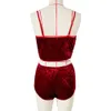 Hot Ladies Velvet Sleepwear Lingerie Ensembles Sexy Spaghetti Strap Shorts Pyjamas Femmes Pyjama Party 2 Piece Set