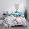 Blad Floral Birds Duvet Cover Set Shabby Navy Blå Egyptisk Bomull Bed Sheet 4 stycken Sängkläder med dold dragkedja Pillow Sham T200706