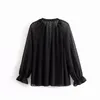 Новые женщины мода v Neck Single Grighles Черная шифоновая рубашка блузки женские женские феминины феминины Chemise Ruffles Рубашки LS4052 201202