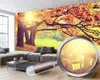 Boslandschap 3d behang mooi rood blad boom bos landschap 3d behang binnenlandse decoratieve zijde 3d muurschildering behang