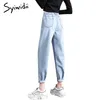 Zwarte jeans met elastische taille Koreaanse mode 4 kleuren mom jeans Hoge taille jeans High Street Grote maten denim broek Street Style 201223