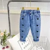Spring autumn children heart printing straight jeans 1-6 years cute girls casual all-match denim pants 220222