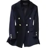 Nouveau printemps et automne dames costume de bureau élégant de haute qualité double boutonnage blazer veste féminine petit costume bleu 201201