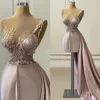 Short Evening Dress Mermaid 2021 Sheer Neck Exquisite Beading Sequins Appliqued Cocktail Party Gowns Arabic Formal Wear