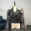 FURSARCAR Nouvelle Mode Veste En Cuir Véritable Moto Femme Court Slim Vestes En Cuir Véritable De Luxe Hiver Nature Fourrure 201016