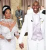 Plus Size African Mermaid Wedding Dresses African Arabic High Neck Long Sleeve Lace Beadings Court Train Luxury Bridal Gowns