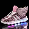 Chaussures enfants enfants baskets mode aile USB charge LED filles lumineuses chaussures clignotant lumière lumineuse garçon baskets Tenis Infantil 201113