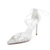 Stiletto Wedding Shoes 여성 2021 가을 새로운 모든 일치 하이힐 샌들 레이스 라인 석첩 발가락 여성의 단일 신발