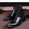 Japansk stil mode mens stövlar pekade iron toe black man läder fotled stövlar zip antumn stövlar män botas masculina