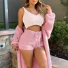 3 szt./Zestaw Winter Sexy Women Home Cuit Suit Casual Pajamas Long Rleeve Exposed Shorts kamizelki pępka Zestaw Y200708