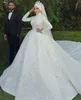 Lantejoulas brilhantes vestidos de noiva muçulmanos com mangas compridas de mangas compridas vestidos de noiva