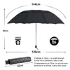 Super Big 144cm Double Layer 10k Rain Women Män 4 Fold Dark Grid Paraply Male Windproof Family Travel Parasol Paraguas 201218