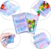Sacs refermables anti-odeurs Mylar Foil Pouch Flat Zipper Bag Laser Rainbow Holographic Color Packaging For Party Favor Food Storage/Lipgloss/Jewelry