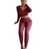 Sexy v-hals gebreide trainingspakken twee stukset herfst winter lange mouwen crop tops en strakke broek 2 outfits voor vrouwen 121601