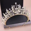 Kmvexo Baroque Luxury Bridal Crystal Leaf Crowns Princess Queen Pageant Prom Pearl Veil Tiaras Band Band Accessoires de cheveux T2967