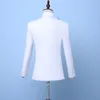 가을 중국 스타일 화이트 스탠드 칼라 2 피스 남성 자켓 정장 블루 스팽글 신랑 양복 의상 (자켓 + 바지) 201106
