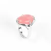 Oval claw setting Crystal Quartz Healing Chakra Stone Charms Opening Rings Pink Purple Natural Stone Rings Kallaite for women men