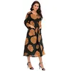 5xl Plus Size Kobiety Bawełniana Pościel Sukienka Okrągła szyja Z Długim Rękawem Mid-Calf Długość Duże sukienki Duży Rozmiar Luźne Kieszenie Dress1