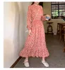 Vestido de chiffon feminino Vintage Floral Impressão de manga longa Casual vestidos soltos moda feminina boho vestidos 2020 primavera verão t200526