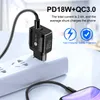 USB PD 18W ricarica rapida 3A QC 3.0 Caricabatterie per telefoni cellulari Uscite USB tipo C Adattatore di alimentazione 2 in 1 adatto per presa EU US UK