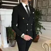 2021 Fashion Black Flower Lapel White Men Wedding Prom Dress Suits Double Breasted Men Suits Groom Party Tuxedo 2 Pieces Set285B