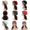 Femmes Hiver Chaud Chunky Knit Skull Cap Leopard Cuffed Stretchy Baggy Beanie Hat