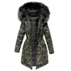 Giacca imbottita in cotone Camouflage Parka Donna Cappotti lunghi Inverno caldo spesso femminile Casual Pelliccia militare Top Giubbotti Cappotti 201029