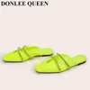 Slippers Spring Slippers Women Brand Slide Lady Flat Square Toe Mule Fashion Crystal Rhinestone Candy Color Outdoor Green Flip Flops 220307