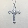 Original 925 Sterling Silber Exquisite Bibel Jesus Kreuz Anhänger Halskette für Frauen Männer Kruzifix Charme Pave Square Simulierte Diamant Schmuck