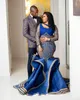 Aso ebi arabski royal blue koronkowe suknie wieczorowe z koralikami syrenka sukienki na studniówkę sexy formalne przyjęcie drugie suknie recepcyjne zj925