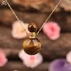 Natural Tiger Eye White Tridacna Stone Round Essential Oil Parfume Bottle Pendant Women Crystal Diffuser Gold Necklace Jewelry1275J