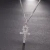 Hip Hop Iced Zircon Ankh Cross Pendant With 4mm Tennis Chain Necklace Set Micro Pave CZ Stones Men Jewelry223G