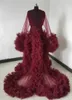 Burgundy Illusion Tiered Ruffles Tulle Photo Shoot Robes Kvinnor Puffy Kimono Gravid Party Sleepwear Bathrock Nightgown Robe