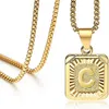 Collana con ciondolo a lettera quadrata Hip Hop Tyrant Gold Iniziali maiuscole Nome Ciondolo Collana di perle da 20 pollici Gioielli in acciaio al titanio