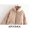 Kpytomoa النساء الأزياء المتضخم سميكة الدافئة ستر معطف خمر طويلة الأكمام جيوب الرباط الإناث قميص أنيقة قمم 201217